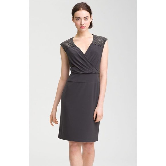Adrianna Papell Dresses & Skirts - 🆕 Adrianna Papell Sequin Studded Cap Sleeve Jersey Dress Gray 12P